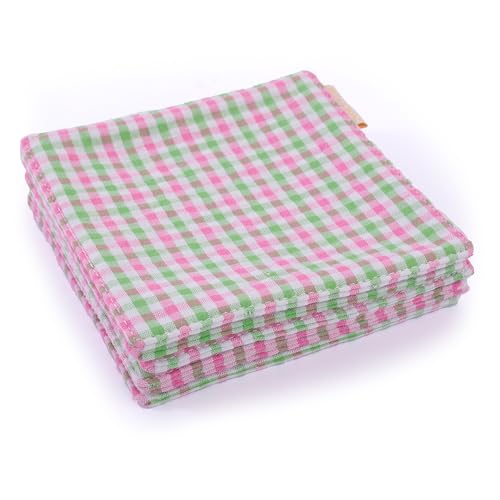 RUTH&BOAZ Plaid, Embroidery 100% Cotton Fabric Coasters for Drinks and Home Dinners/Set of 6/4" Square (Seersucker Green) - color: Seersucker Green
