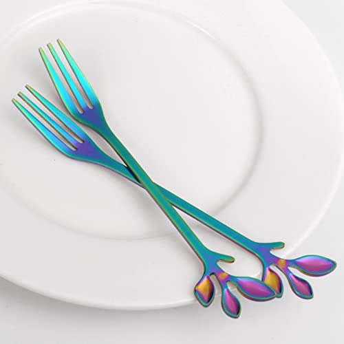 AnSaw 10-Piece Rainbow Leaf Dessert Forks Set - 4.7" Mini Cocktail Forks - color: Rainbow