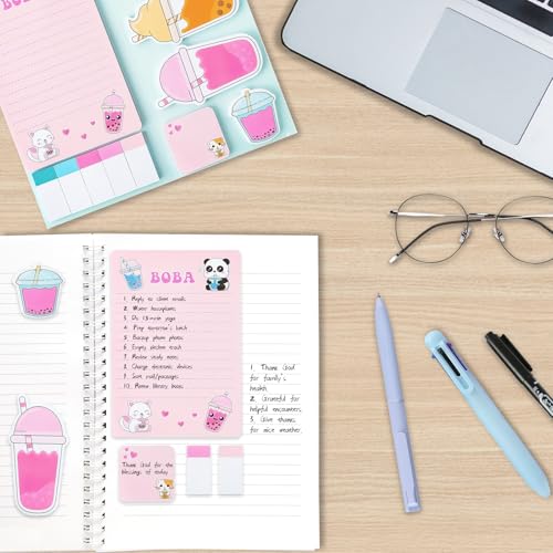 Bubble Tea Sticky Notes Set, 440 Sheets, Cute Milk Tea Theme Self-Stick Notes Pads, Divider Tabs Bundle, Writing Memo Pads for Boba Lovers, Home, School, Office Supplies,Small Gift for Milk Tea Lovers - style: Bubble Tea