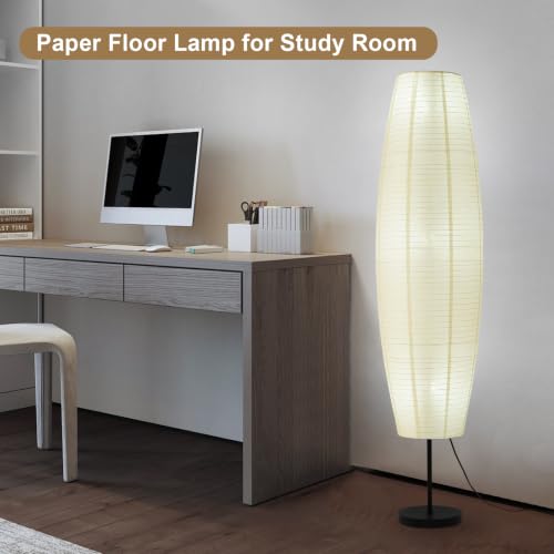 Off-White Paper Lamp Paper Floor Lamp, 3-Lights Bulbs Included - color: Oval Off-white & Black
