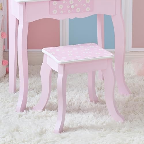 Teamson Kids Daisy Gisele Wood Play Vanity Set, Pink, Ages 3+ - color: Pink