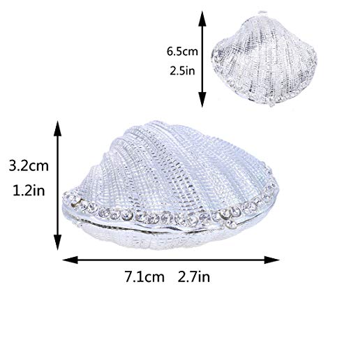 YU FENG Seashell Trinket Box Mussel Jewelry Ring Holder Coastal Decor - color: shell-silver