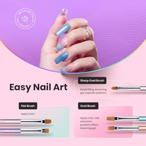 Beetles Gel Nail Art Brushes, 6 Pcs Double-Ended Fingernail Art Design Pens - color: B-Multicolor-6
