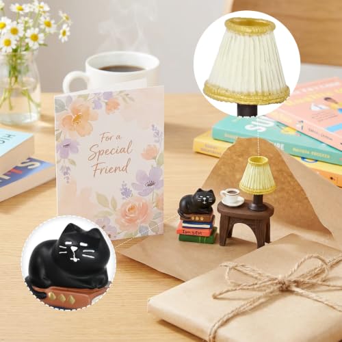 RAQWI Black Cat on Books Figurine with Lamp Table, Resin Desk Decor - color: Bookworm