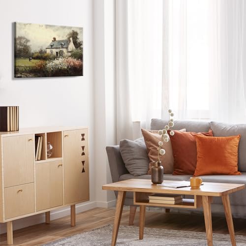 Huabsad Vintage Landscape Flower Portrait Oil Painting Canvas Wall Art Antique Cottage Outdoor Garden Spring Wall Decor Rustic Farmhouse Bedroom Aesthetic Painting Prints 12x16in Wrapped Canvas - color: Oil painting03, size: 12x16in Wood Framed