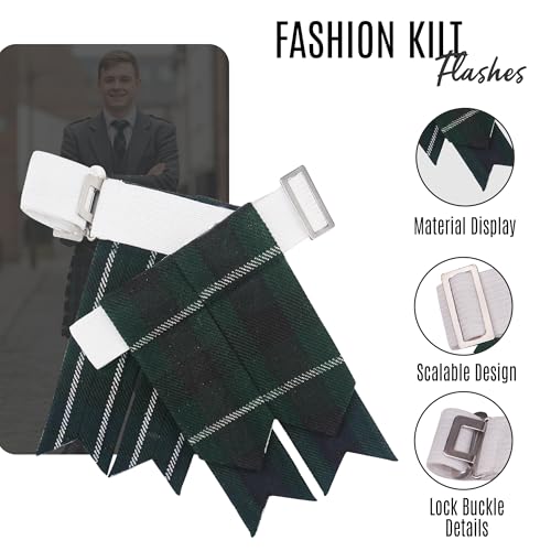 EZE Kilt Flashes for Men with Heavy Buckle Adjusters, Plain & Tartan Kilt Sock Flashes Acrylic Wool - color: Graham Modern