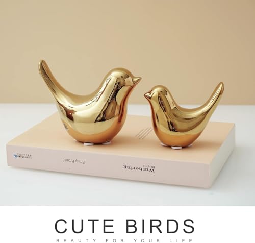 2 Pcs Ceramic Small Bird Figurines Modern Animal Statues for Home 、Room Decor and Bedroom Decor and Bookshelf Display (Gold) - color: Gold