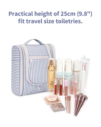 Narwey Hanging Travel Toiletry Bag for Women, Makeup Cosmetic Bag - color: CA-Greyish Blue Stripe, size: Medium
