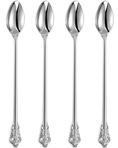 KEAWELL Luxurious 4-Piece 9-Inch Iced Tea Spoon Set (Silver) - color: Silver