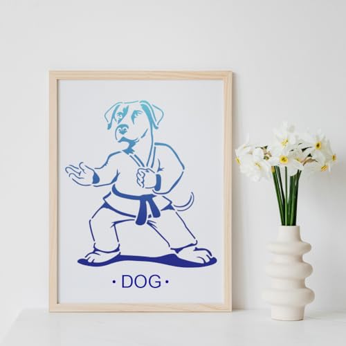 MAYJOYDIY Taekwondo Dog Sport Stencil 11.811.8inch Large Kung Fu Stencil With Paint Brush - Reusable Martial Arts Template for Wood, Walls, Canvas, Furniture, Crafts, Art Projects - color: Taekwondo Dog Sport