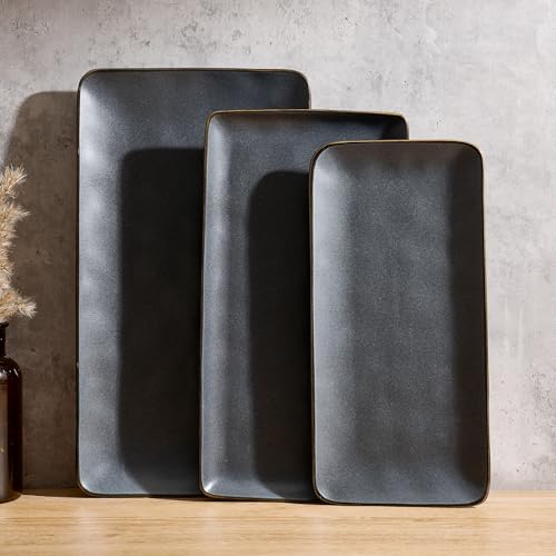 Famiware Serving Platters Set of 3 Sizes - Rectangular, Matte Dark Charcoal - color: Matte Dark Charcoal
