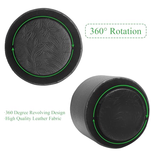 Round Leather Art Supply Organizer,Remote Control Holder,360 Degree Spinning,Multi-Functional Pencil Holder,4 Compartments Desktop Stationary Organizer(1-Lichee Black) - color: 1-Lichee Black