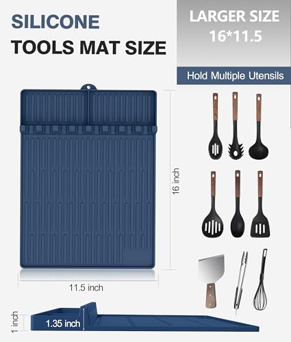 Silicone Grill Mat for Blackstone Griddle Accessories, 8-Slot Tool Mat - color: blue