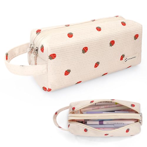 FINPAC Pencil Case, Corduroy Makeup Bag for Women, Kawaii Pen Pouch Holder, Large Storage Box Organizer for Study, Office, or Travel (Strawberry) - color: Strawberry
