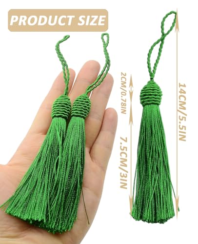 50 Pieces Tassel Bookmark with Loop,Tassels for Crafts,Decorative Tassel for Keychain Jewelry Making Curtain Blanket Graduation Decoration Wedding Favors (Green) - color: Green
