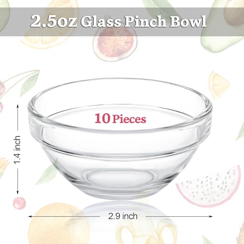 PARBEE 3" Clear Glass Pinch Bowls, 10 Pack 2.5oz Small Prep Dishes Stackable Ingredient Bowls for Spices Dipping Sauces Ice Cream Toppings, Dishwasher Microwave and Freezer Safe - style: Smooth Glass