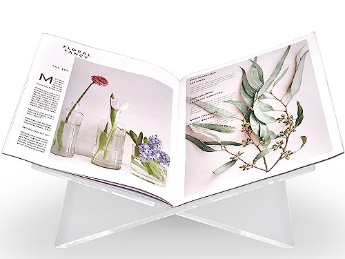 Honygebia Clear Acrylic Book Stands - Cross Frame Acrylic Book Holder, Open Bookstand for Display and Reading, Suitable for Art, Bible, Cookbook, Easel, Magazine, Textbooks 12.5" x 9.5" x 5.5" - color: Clear