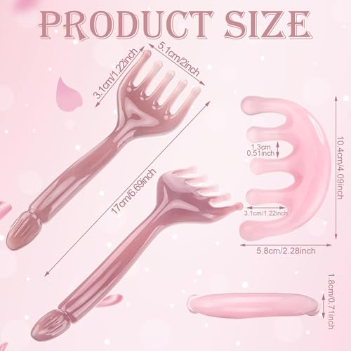 3 Piece Head Brush Set Resin Pink for Scalp, Face, Neck, Hand Massage, Stress Relief and Relaxation Tool