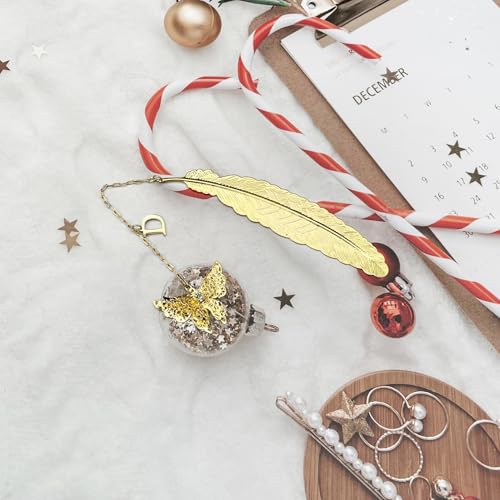 Initial Letter and Butterfly Charm Metal Feather Bookmark (Gold-D) - style: Gold-D