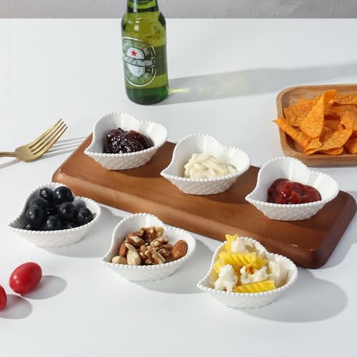 UIBFCWN 6 Pack 1.7 Oz Ceramic Soy Sauce Dish, White Dipping Sauce Bowls, Heart Shape Dipping Bowls for Ketchup, Vinegar, Sushi, BBQ and Party Dinner, Condiment Server - size: 1.7 oz Heart-6 Pack
