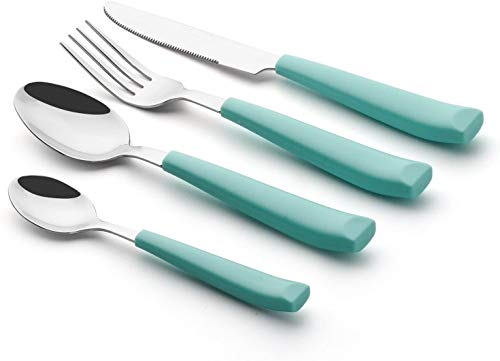 ANNOVA Silverware Set Stainless Steel Colorful Handle Tableware Kitchen Flatware Set Utensils, Includes Dinner Knives, Forks, Spoons & Dessert Spoons (Turquoise, 16 Pieces) - color: Turquoise 16Pieces