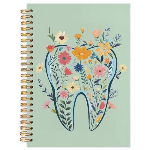 WUCHJ Dentist Gifts Notebook Journal, Dental Assistant Office Gifts for Women, Green Floral Tooth Dental Spiral Notebook Journal for Note Taking, Dentist Office Supplies, 5.5x8.3 Inch - color: green tooth flower