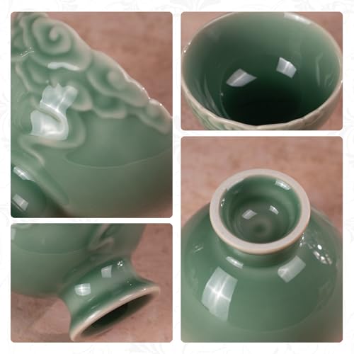 KAMMAK Tea Cup Set of 2 Small Tea Cups 3.7oz Green Porcelain Tea Cup Set, Asian Ceramic Teacups for Home, Party, Office, Chinese Kung Fu Tea Set for Hot/Cold Drink - style: 722N Auspicious Clouds