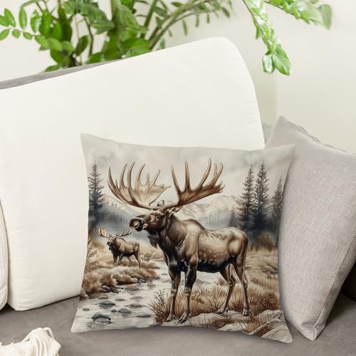 Rustic Cabin Moose and Bear Throw Pillow Covers 18x18 Set of 2 - color: Bear-6, size: 18" x 18" (Pack of 1)