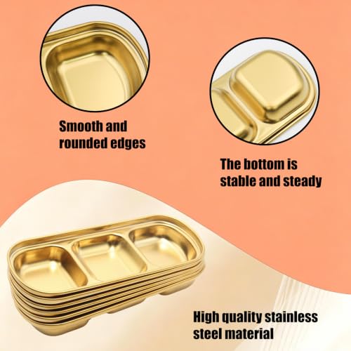 6Pcs 8 Inch Divided Dip Bowls (Gold, Triple Dipping Bowl) - color: Gold