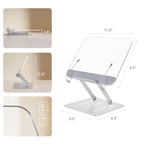 Acrylic Book Stand for Reading, Adjustable Hands-Free Book Holder