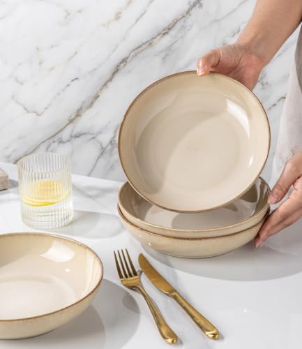 AmorArc 8.5’’ Ceramic Pasta Bowls Set of 6, 36oz Large Stoneware Bowls Set - color: Otameal, size: Set of 6
