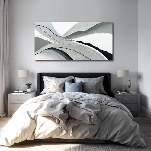 Home Decor Wall Large Abstract Wall Art Modern Lines Neutral Grey and Black Pictures Wall Decor Minimalist Framed Canvas Prints for Living Room Bedroom 29"x 58" - color: Black Line, size: 58"L x 29"W