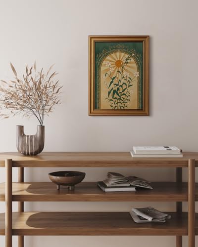 HUARCEY Gold Framed Canvas Wall Art, Sun Botanical Picture Decor, 12x16 In - color: Boho art, size: 16"L x 12"W