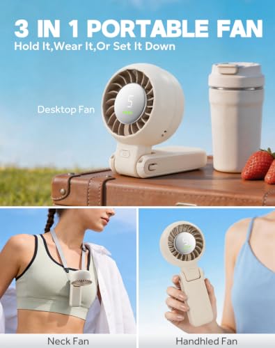 Portable Handheld Turbo Fan Foldable Personal Fans, 5 Gear Wind, 4000mAh Rechargeable Battery Operated, Up to 16 Working Hours, 3 IN 1 Small Hand Held Fan for Travel, Camping, Beach (White) - color: White