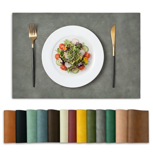 Artoid Mode Grey Faux Leather Placemats Set of 6, 12x18 Inch Waterproof Wipeable Heat Resistant Vinyl Place Mats, Reversible Table Mats for Winter Kitchen Dining Decor - color: Gray, size: 12" x 18", Rectangular Set of 6