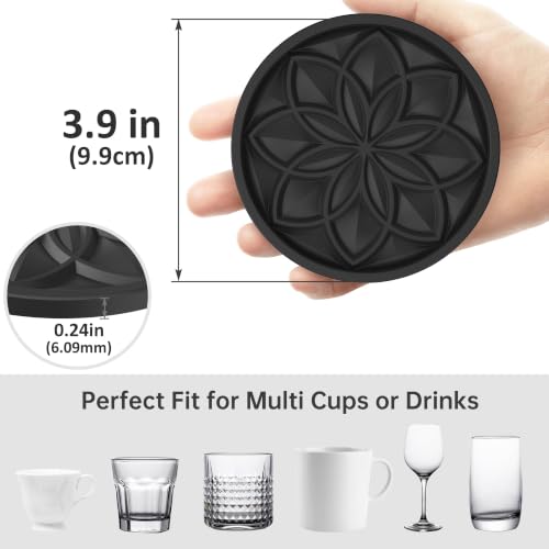HFHOME Silicone Coasters Set with Holder - 6 Pack Drink Coasters for Coffee Table, Bar, Desk - Tabletop Protection Gift - Black - color: Pure Black