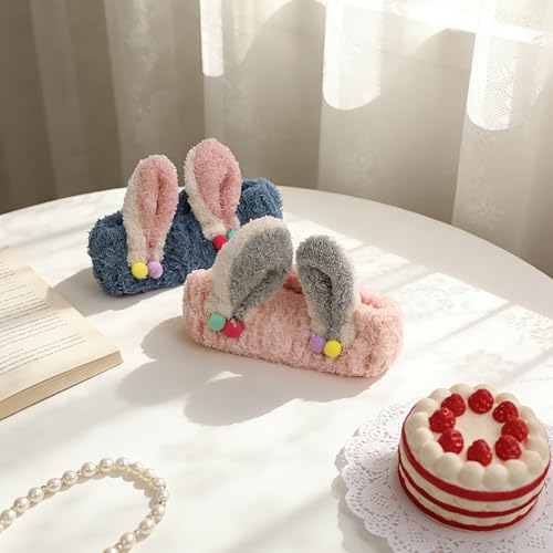 PERFECTSIGHT Kawaii Headband for Spa, Makeup, Washing Face, Party - 2 Pack Cute Hair Band for Shower Beauty Skincare, Soft Facial Headbands for Girls and Women (Pink+Blue Rabbit Ear) - color: Pink+Blue Rabbit Ear