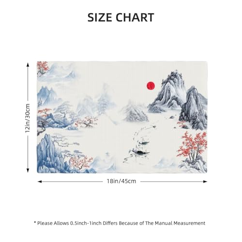 Asian Landscape Placemats Set of 4, Linen Washable Table Mats 12 x 18 Inch, Ink Mountain Red Sun Place Mats for Dining Table Kitchen Zen Japanese Style Decor - color: Asian Landscape, size: 12x18"Placemats x4