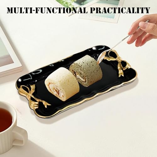 Warmtree Bow Jewelry Tray, Coquette Trinket Dish, Vanity Decor - color: Black