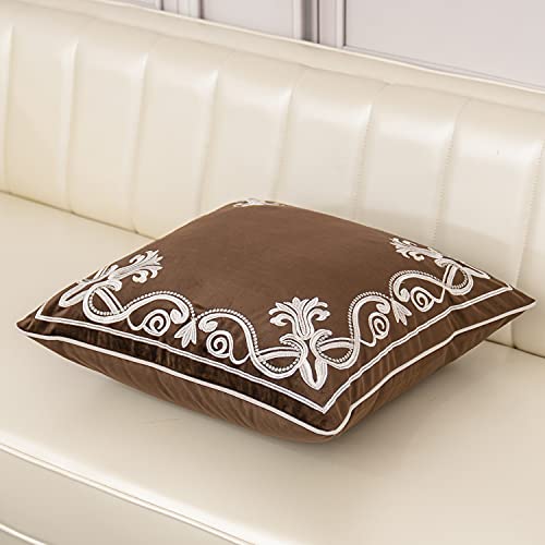 Aeckself European Floral Pillow Cover 20x20 Inch, Luxury Velvet Embroidered Decorative Throw Pillow Cover for Couch Bedroom Living Room, Brown and White - color: Brown, size: 20" x 20" (Pack of 1)