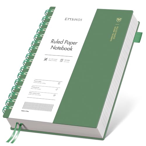 EMSHOI Lined Spiral Journal Notebook, 300 Pages, A5 Size (5.7'' x 8.2'') - color: Dark Green, size: A5