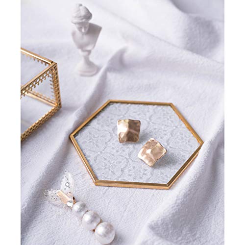 Glass Gold Coasters for Drinks, 6 Pcs Cup Coaster Set with Carved Glass Stylish for Coffee Tea Wine Coasters for Bar with Brass Edge Hexagon and Square Coasters Home Decor - color: Square and Hexagonal