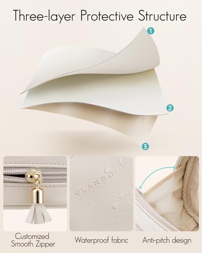 VLANDO Makeup Bag for Purse,Water-Resistant Pouch with Pockets,Cream White - color: Mini-Cream White