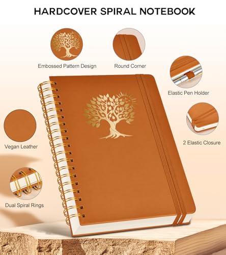 PERCUN Spiral Notebook 300 Numbered Lined Pages Hardcover Journal 8.5"x11" - color: Brown, size: A4 size (8.5in x 11.5in)