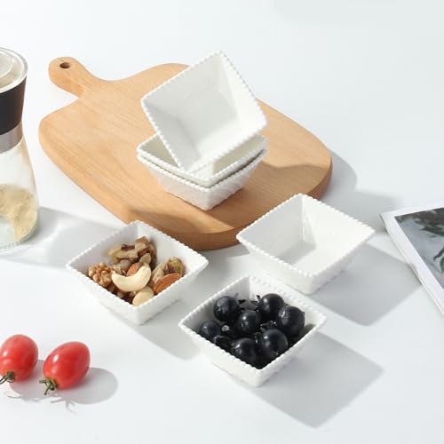 UIBFCWN 6 Pack Ceramic Dip Bowls Set, 2.3oz White Dipping Sauce Bowls/Dishes for Tomato Sauce, Pinch Bowls, Mini Appetizer Plates for Condiment - size: 2.3 oz Square-6 Pack