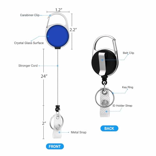 Dark Blue Badge Holder with Retractable Badge Reel Carabiner Clip ID Badge Holder for Workers Events Schools - color: Dark Blue