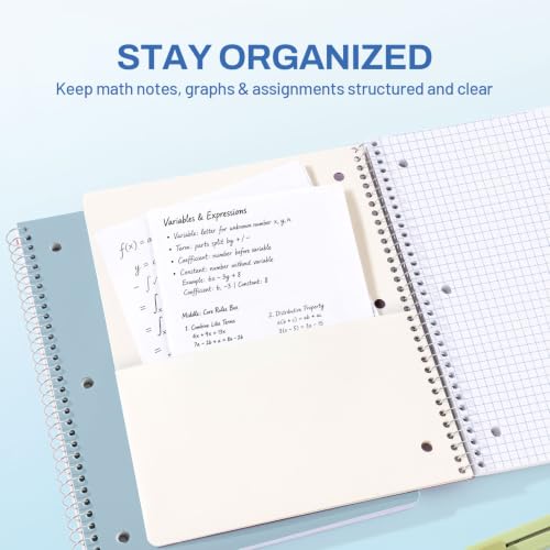 SUNEE Spiral Notebook, 1-Subject, Graph Ruled Paper, 8" x 10-1/2", 100 Sheets per Notebook, 3-Hole Punched Paper, Water Resistant Cover, Spiral Grid Notebooks for Work, Home, School, Grey Blue - color: Grey Blue