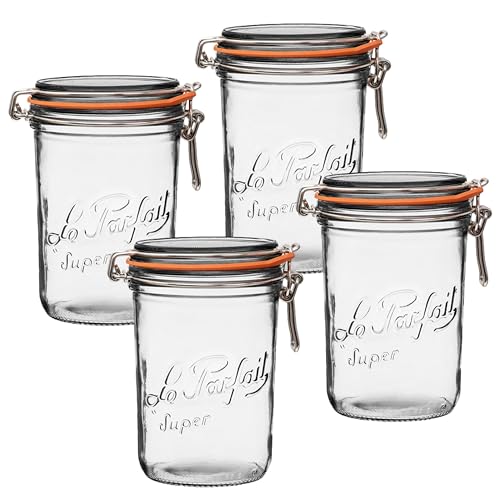 Le Parfait Super Terrine 1L (32oz) Glass Canning Jar, Wire Bail Lid, 4 Pk - color: 1L (Set/4)