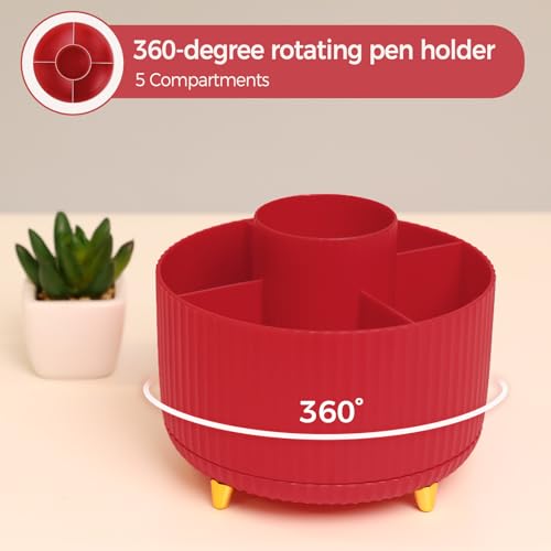 SKYDUE Red Office Supplies Set, Pencil Holder for Desk, Stapler, Tape Dispenser, Scissors,Clips and 1000pcs Staples, Office Decor for Women, Red Desk Accessories - color: Red