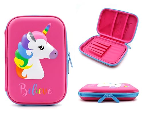 Surpop 3D Unicorn EVA Pencil Case for Girls with 4 Pens - color: Unicorn1 Pink